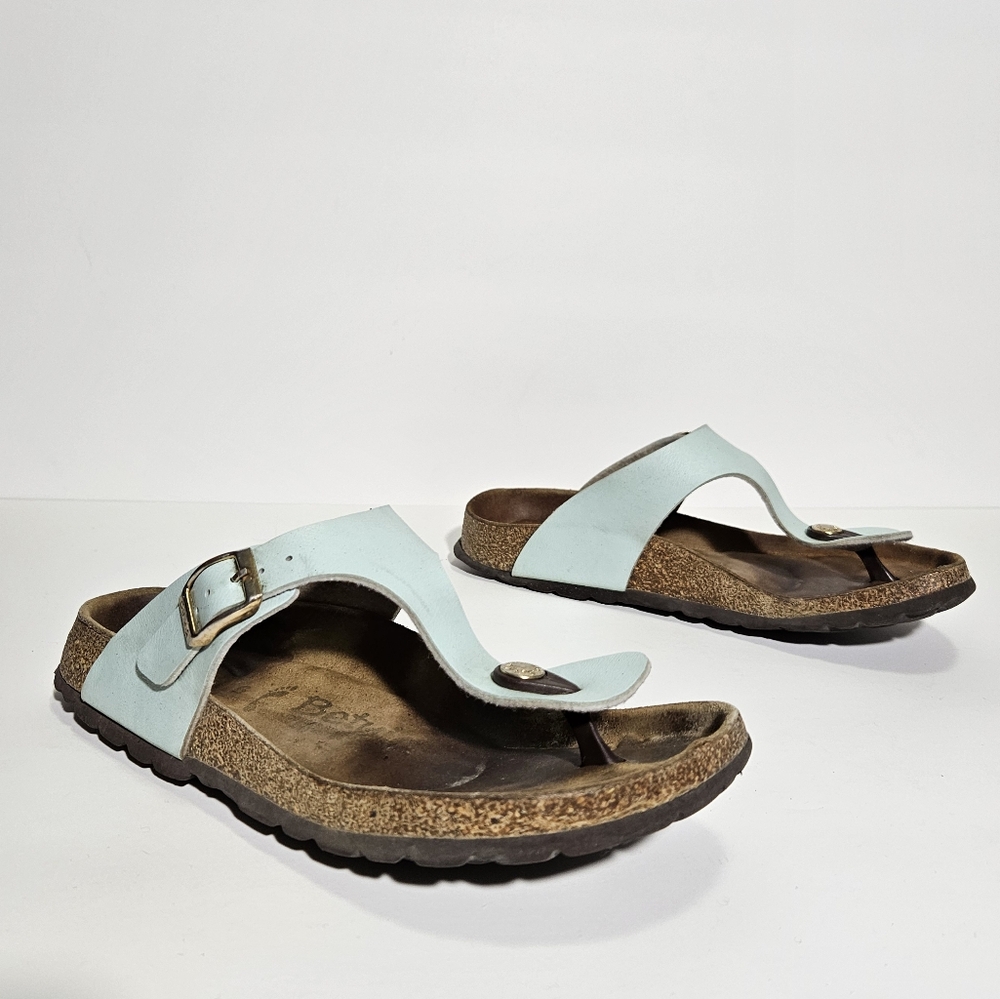 Birkenstock Betula Mint Green Leather Thong Strap Sandals